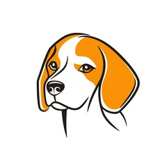 Adorable Beagle Puppy: Minimalist Line Art Design.  A captivating image showcasing a charming beagle's head in bold orange and black lines against a crisp white background.