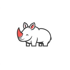 Obraz premium Adorable Rhino Line Art: A minimalist design featuring a cheerful rhino, perfect for branding or decoration.