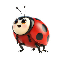 Obraz premium Cute cartoon ladybug character with a smiling face and vibrant red shell with black spots isolated on transparent background, PNG