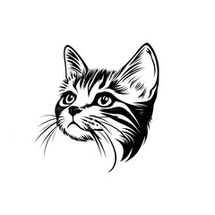 Obraz premium Elegant Line Art Kitten: A Minimalist Design Featuring a Cute Kitten's Head, Looking Upwards