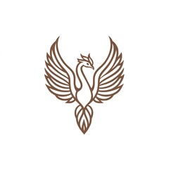 Obraz premium Elegant Phoenix: A Minimalist Line Art Logo Design, showcasing a graceful bird in flight. The brown hue adds warmth.
