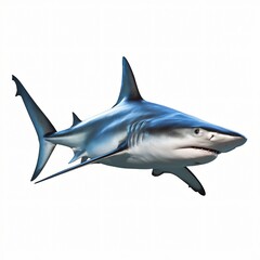 Obraz premium Realistic Shark with Prominent Dorsal Fin Isolated on White Background.