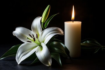 Elegant lily and candle arrangement.