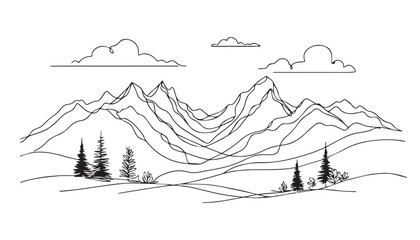 Continuous one single minimal line drawing mountain