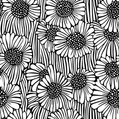 sunflower seamless pattern black and white art
