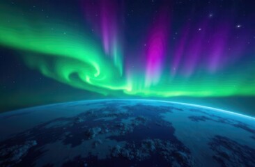 Obraz premium Stunning aurora borealis display over earth captured from space