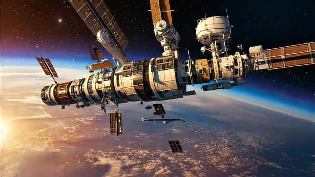 Space Station Orbiting Earth 4K 60fps High-Resolution View of Advanced Human Engineering