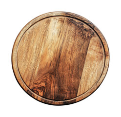 Round wooden serving board crafted from natural wood for culinary presentation and serving of appetizers during gatherings, cut out