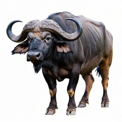 Naklejka premium Robust African Buffalo with Curved Horns Isolated on White Background.