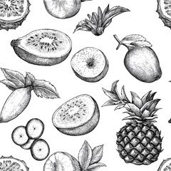 seamless infinte fruit sketch pattern background