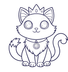 Cute Cartoon Cat with Crown Coloring Page