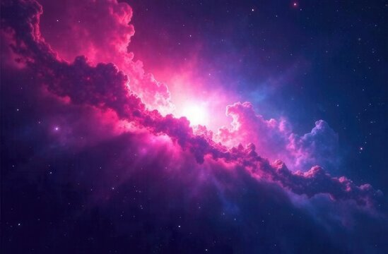 Vibrant pink and purple nebula in distant starry galaxy - Powered by Adobe