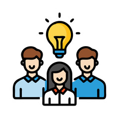 Creative team brainstorming with light bulb idea