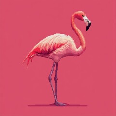 Fototapeta premium Pixelated Flamingo Standing on Pink Background