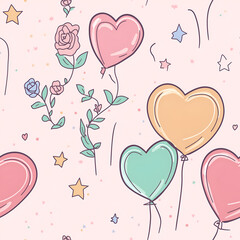 seamless, infinite pattern, tile heart balloon and rose wedding decoration