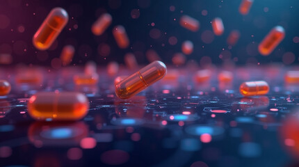 Futuristic Digital Medical Environment with Capsules and Pills