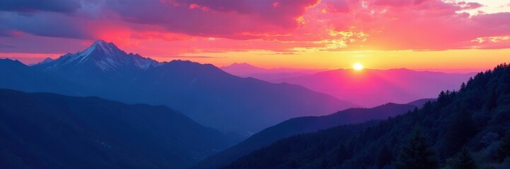 Obraz premium Vibrant sunset hues paint Blue Ridge peaks, fiery sky reflects on ridges , dramatic, colors
