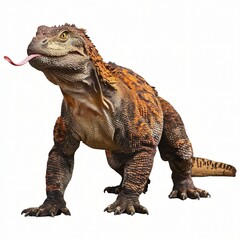 Obraz premium Realistic Dinosaur-Like Creature with Scaly Skin and Sharp Teeth Isolated on White Background.