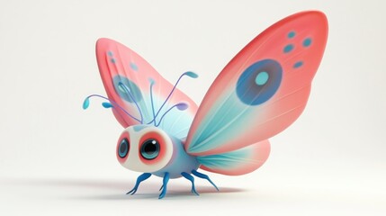 Cute cartoon butterfly in flight against white background
