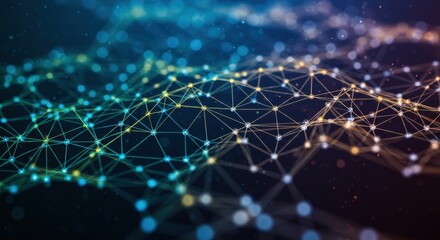 Complex network visualization in vibrant colors. Generative AI