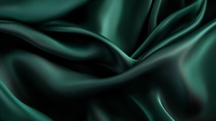 Fototapeta premium Luxurious emerald green silk fabric with soft folds and elegant texture