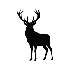 Majestic Stag Black Silhouette Vector with Isolated White Background
