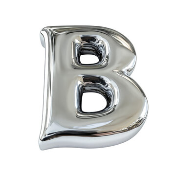 Shiny chrome letter B isolated on transparent background, PNG