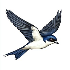 Obraz premium Detailed Illustration of a Blue and White Bird in Flight Against a White Background