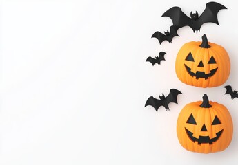 Halloween Jack o' lanterns and Bats on White Background
