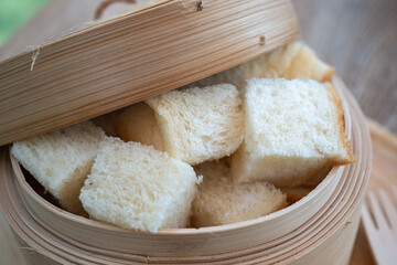 Steamed Soft Bread in Bamboo Steamer
