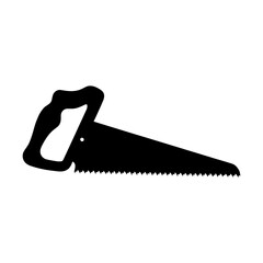 A black silhouette of a traditional handsaw 