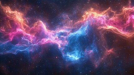 A dreamy banner with clouds of smoke in vibrant shades of pink, blue, and purple swirling across a dark background