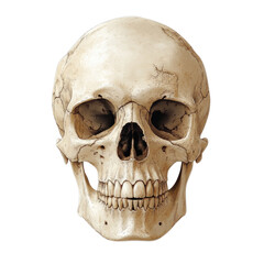 Obraz premium Human skull with detailed features and cracks isolated on transparent background, PNG