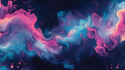 A dreamy banner with clouds of smoke in vibrant shades of pink, blue, and purple swirling across a dark background