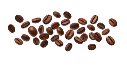 Obraz premium Coffee beans in flight on a white background