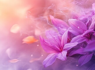Fototapeta premium Dreamy purple flowers with smoke and bokeh.