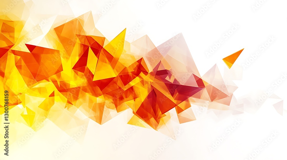Wall mural a dynamic composition of fragmented polygons in warm gradient hues of orange, yellow, and red on a c