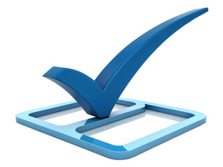 blue check mark inside square box symbolizes approval or completion, often used in forms or digital interfaces