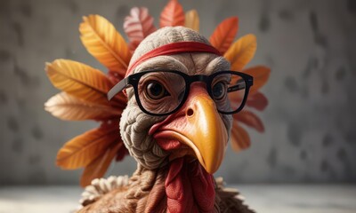 A hip turkey sporting trendy specs with a calm demeanor and relaxed posture, trendy turkey,  happy poultry,  laid back turkey