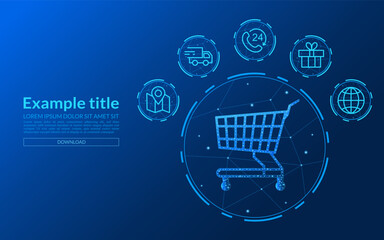 Online shopping technology with cart with icon on blue technology background, e-commerce delivery © Nil