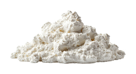 Pile of flour used for baking and cooking in a kitchen setting to prepare delicious recipes and pastries, cut out