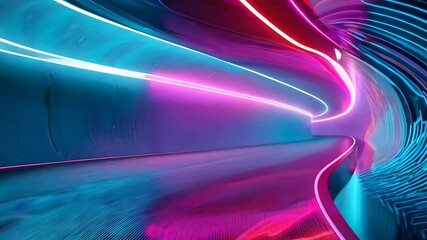 Futuristic 3D Car Model Navigating Vibrant Neon Tunnel with Dynamic Colors for Modern Design and Tech-Inspired Imagery in a Conceptual Bright Road Space - Powered by Adobe