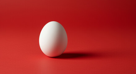 White egg with soft shadow on bold red background