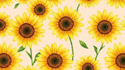 Fototapeta premium Vibrant Sunflowers Summer Floral Pattern Background