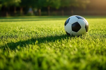 Close-up of Soccer Ball on Lush Green Grass Field