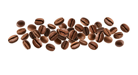 Naklejka premium Coffee beans in flight on a white background