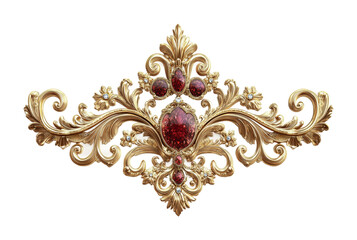 Elegant golden ornament featuring red gemstones and floral designs suitable for luxury decor or design projects, cut out