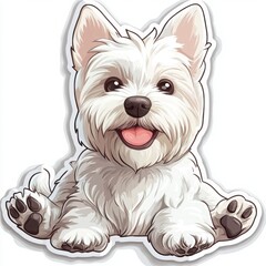 Adorable cartoon West Highland White Terrier puppy sitting.  Happy, playful pup, perfect for pet lovers!
