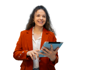 Smiling businesswoman using tablet with transparent background