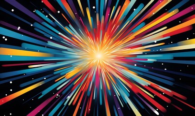 Cartoon comic sunburst illustration with colorful line. Flash explosion radial lines comic book Banner background. A vibrant explosion graphic featuring bright colors and dynamic lines